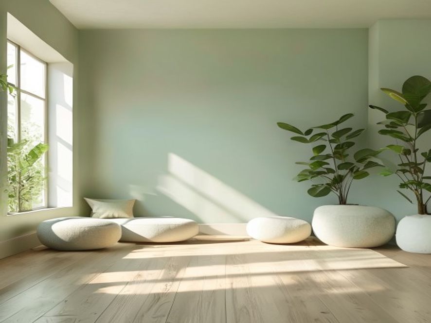 Person in comfortable clothing sitting peacefully by a window with soft evening light